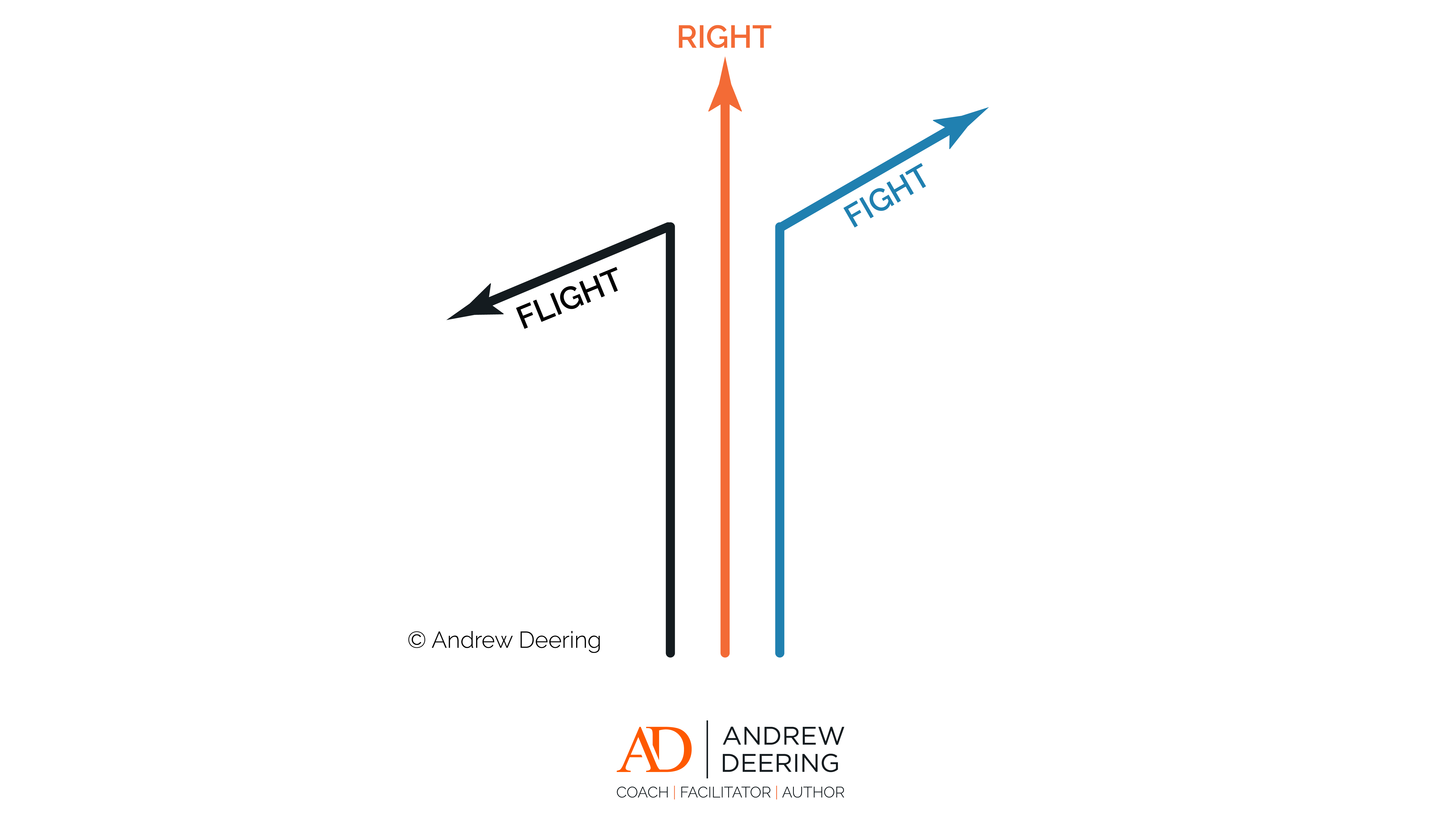 Fight flight or right model by Andrew Deering, coach, mentor, facilitator, author